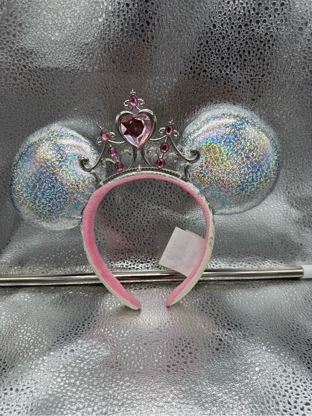 Disney Parks Princess Tiara Minnie Mouse Ears Headband Silver Holographic Crown